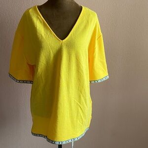 ZARAYellow V-Neck Women's Top with Patterned Trim